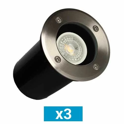 ARLUX Lot De 3 Spots LED Extérieurs Encastrés De Sol Ronds Tulip 230V 5W 380lm 3000K IP67 Inox - 500176 3 ARLUX Lot De 3 Spots LED Extérieurs Encastrés De Sol Ronds Tulip 230V 5W 380lm 3000K IP67 Inox - 500176