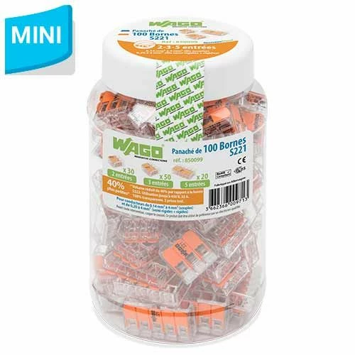 WAGO S221 100 Mini Bornes De Connexion Rapide 2, 3 Et 5 Entrées Pour Fils Souples Et Rigides 3 WAGO S221 100 Mini Bornes De Connexion Rapide 2, 3 Et 5 Entrées Pour Fils Souples Et Rigides